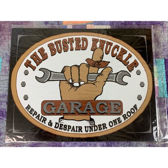 Other - Vintage Busted Knuckle Garage Mechanic Metal Sign Man Cave 16x12.5 Wall Decor